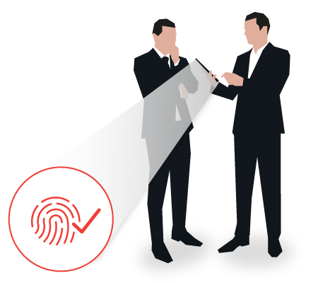 Two businessmen using biometric verification on a device